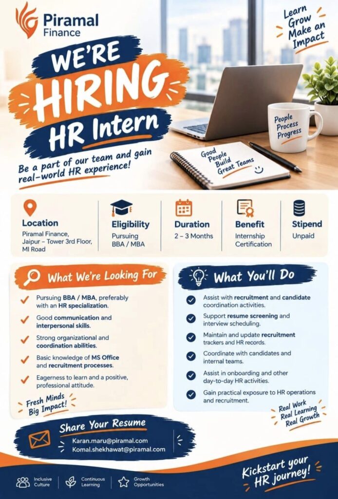 Piramal Finance HR Intern Recruitment