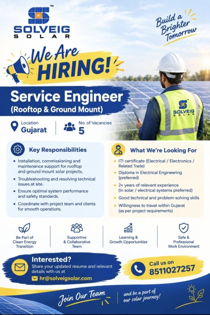 Solveig Solar Recruitment – Service Engineer Jobs in Gujarat