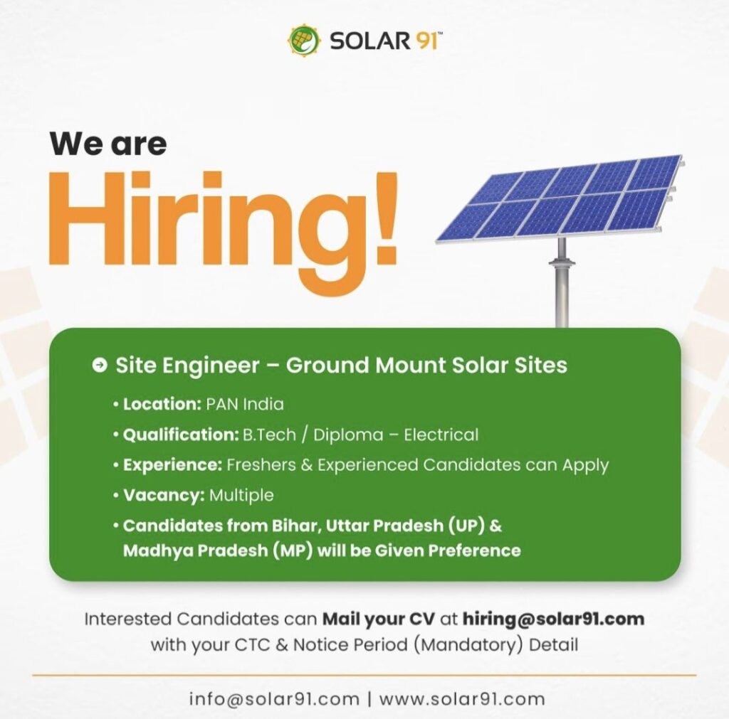 Solar91 Recruitment– Site Engineer Jobs