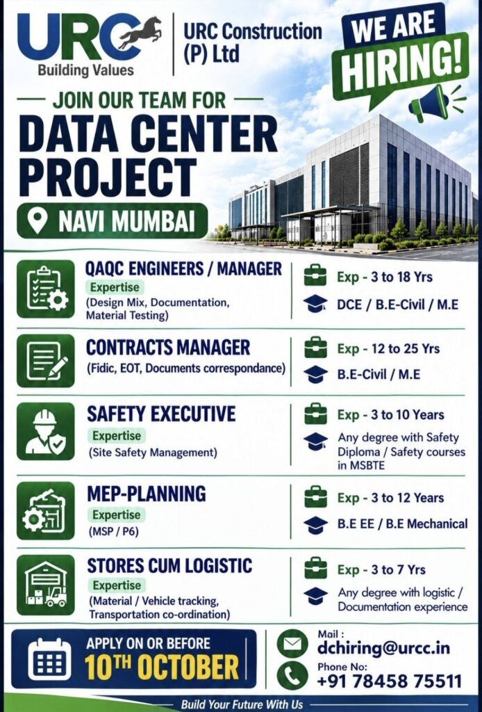 URC Construction Recruitment– Data Center Project Hiring in Navi Mumbai