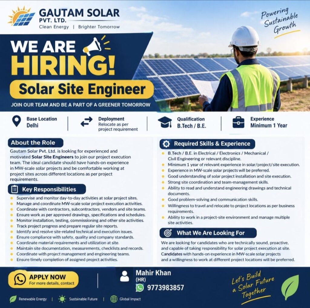 Gautam Solar Recruitment– Solar Site Engineer