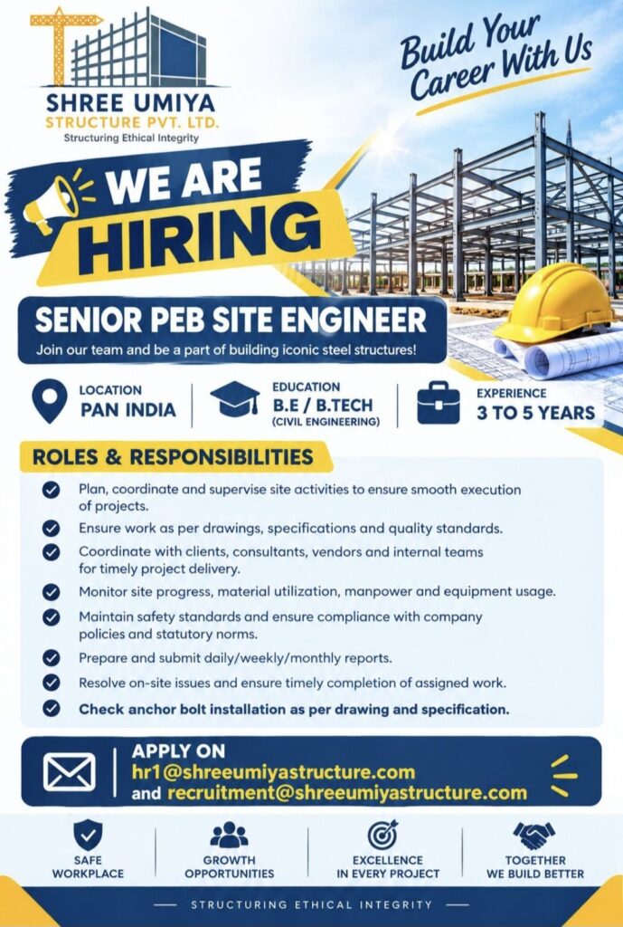 Shree Umiya Structure Recruitment– Senior PEB Site Engineer
