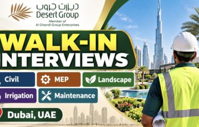 Desert Group Walk-In Interview| Civil, MEP, Landscape & Irrigation Supervisor Jobs in Dubai