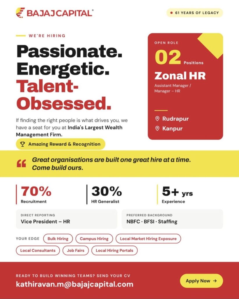 Bajaj Capital Hiring– Zonal HR Jobs