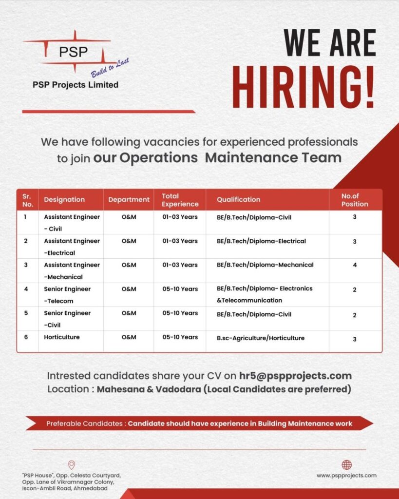 PSP Projects Limited Recruitment