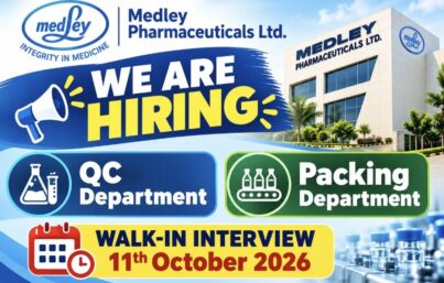 Medley Pharmaceuticals Ltd. Recruitment– QC Officer & Packing Officer/Supervisor Jobs in Daman