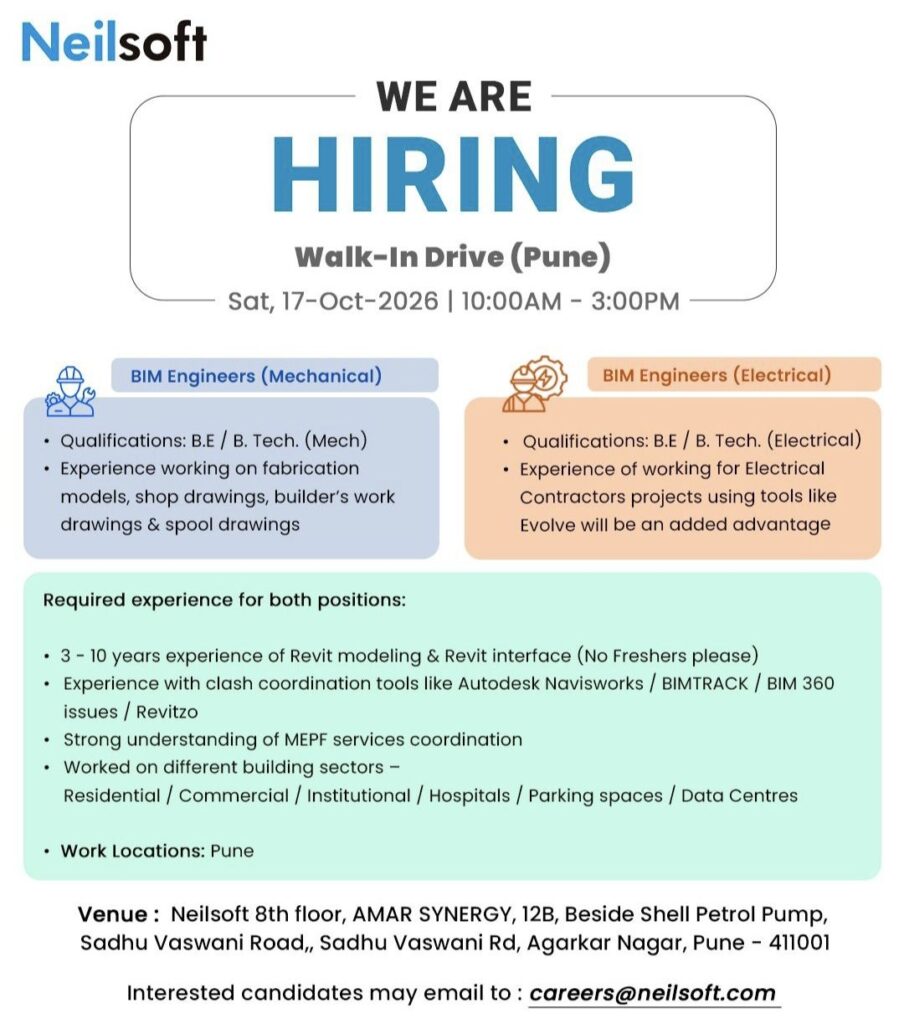 Neilsoft Recruitment: Walk-In Interview for BIM Engineers (Mechanical & Electrical) in Pune