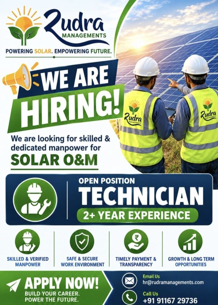 Rudra Management Recruitment: Technician Jobs in Solar O&M