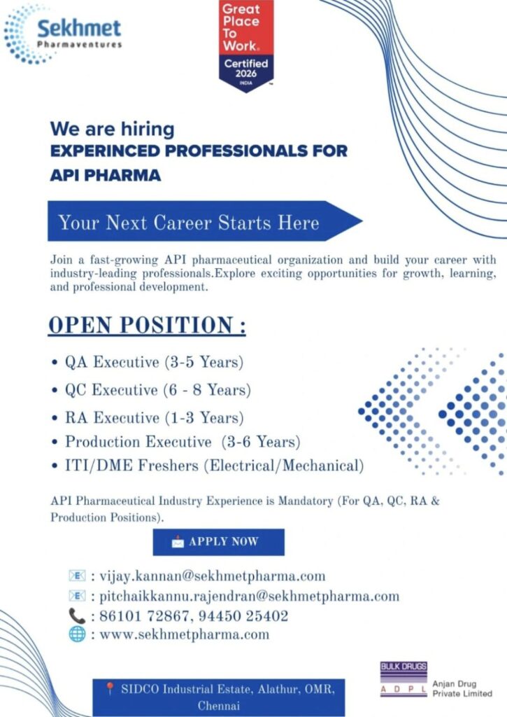 Sekhmet Pharmaventures Recruitment– API Pharma Jobs