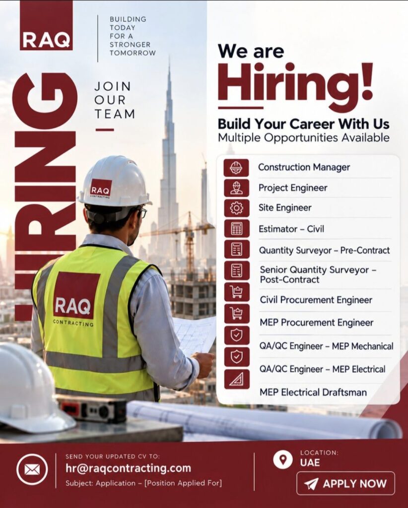 RAQ Contracting UAE Recruitment– Multiple Job Vacancies