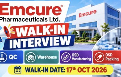 Emcure Pharmaceuticals Ltd. Recruitment: Walk-In Interview at Mehsana Plant