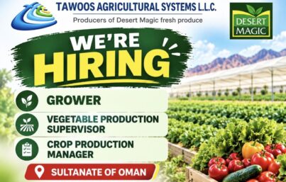 Tawoos Agricultural Systems L.L.C. Recruitment 2026: Grower, Vegetable Production Supervisor and Crop Production Manager Jobs in Oman