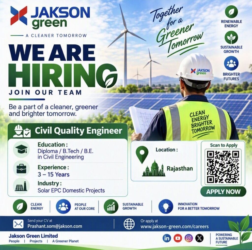 Jakson Green Recruitment: Civil Quality Engineer Vacancy in Rajasthan