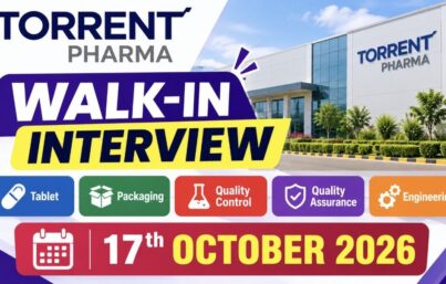 Torrent Pharma Walk-In Interview: Multiple Vacancies in Tablet, Packaging, Quality Control, QA and Engineering