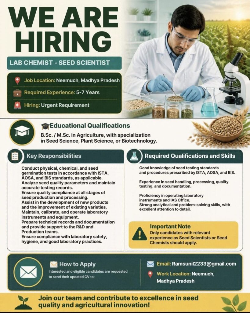 Shree Oswal Seeds and Chemicals Ltd. Recruitment: Lab Chemist and Seed Scientist Jobs