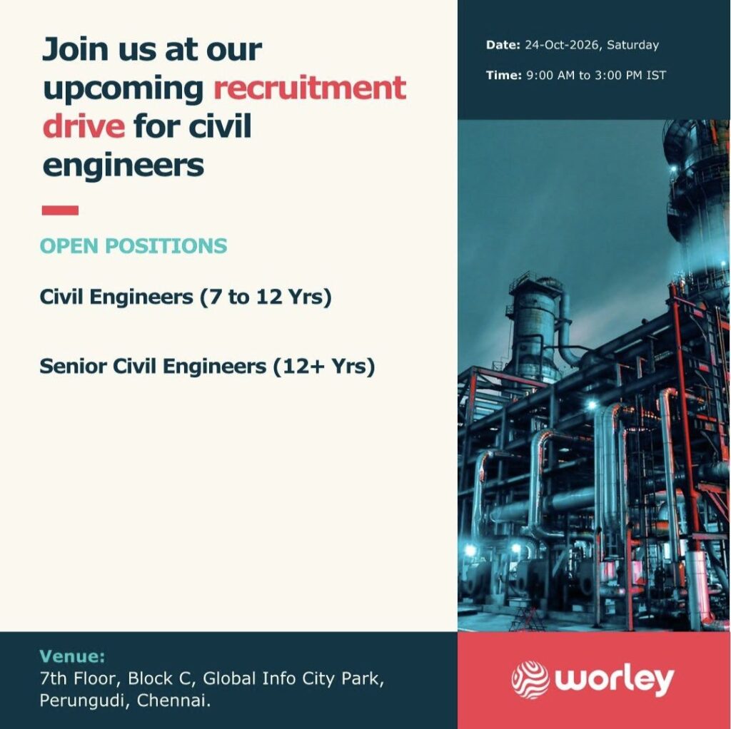 Worley Recruitment: Hiring Civil Engineers and Senior Civil Engineers in Chennai