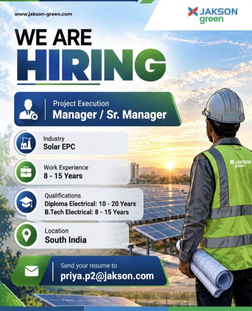 Jakson Green Recruitment: Project Execution Manager / Senior Manager – Solar EPC Jobs