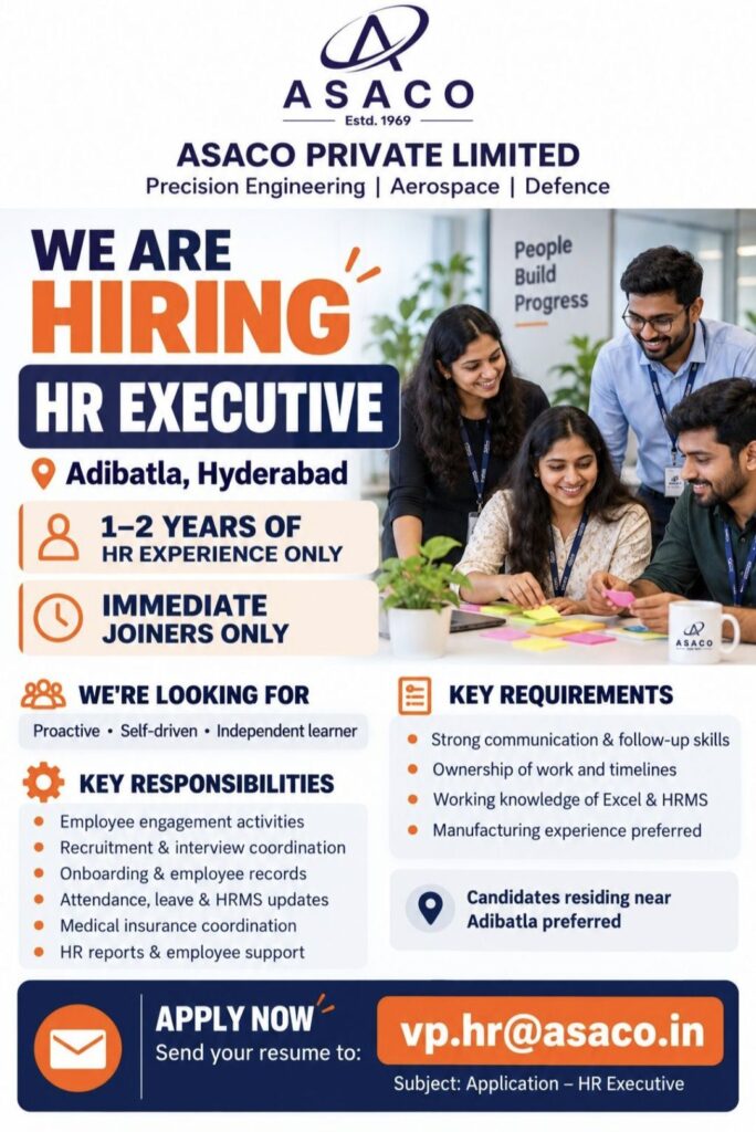 ASACO Private Limited Recruitment: HR Executive Job Vacancy in Hyderabad