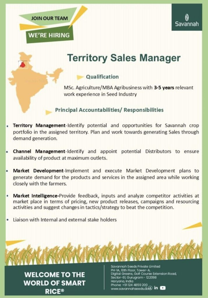 Savannah Seeds Recruitment: Territory Sales Manager Job Vacancy