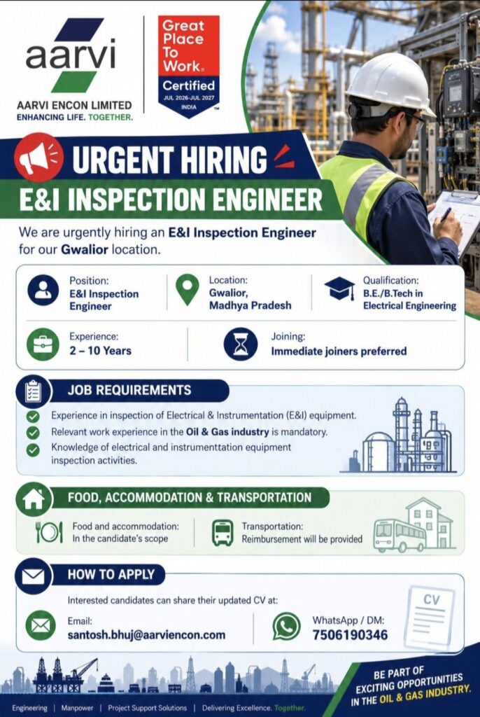 Aarvi Encon Limited Recruitment: E&I Inspection Engineer Job