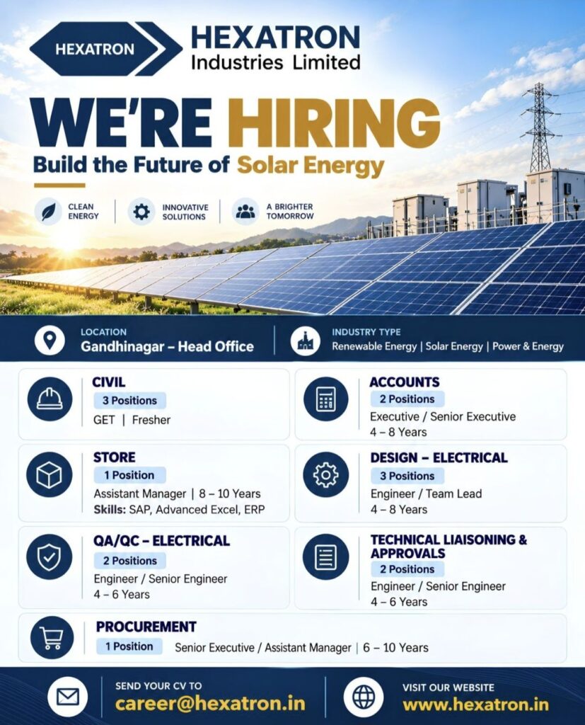 Hexatron Industries Limited Recruitment– Multiple Job Vacancies in Solar Energy Sector