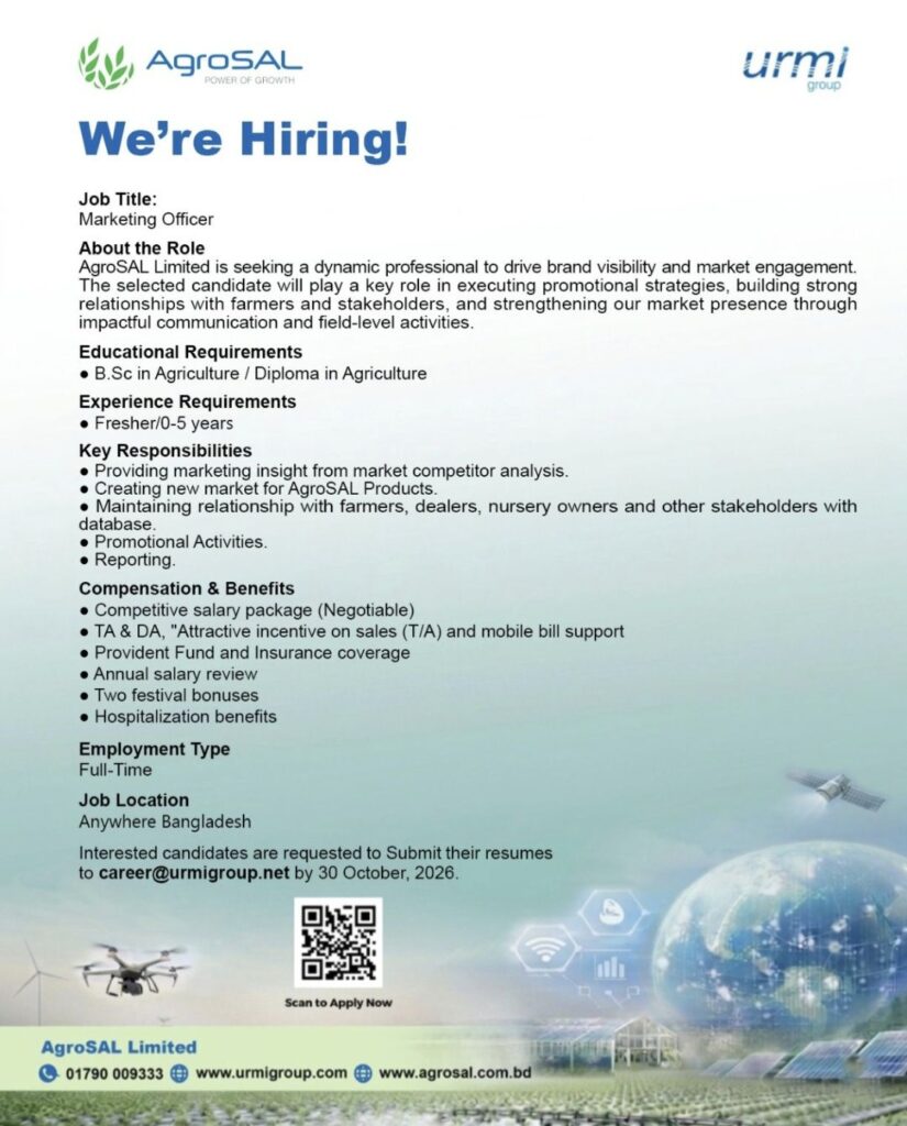 AgroSAL Limited Recruitment: Marketing Officer Vacancy