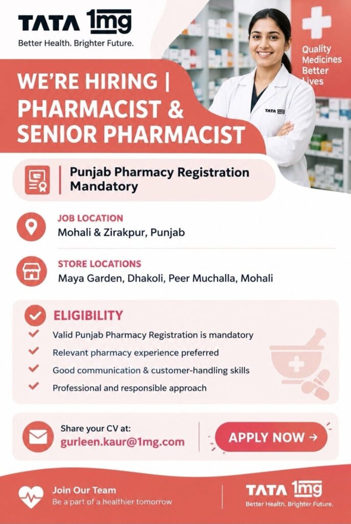 Tata 1mg Recruitment: Pharmacist & Senior Pharmacist Jobs 