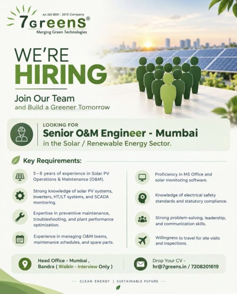 7 Greens Recruitment: Hiring for Senior O&M Engineer