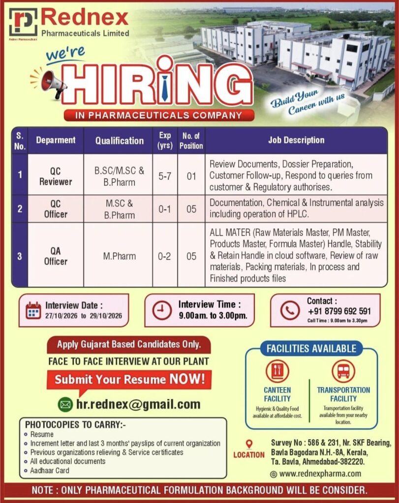 Rednex Pharmaceuticals Limited Recruitment
