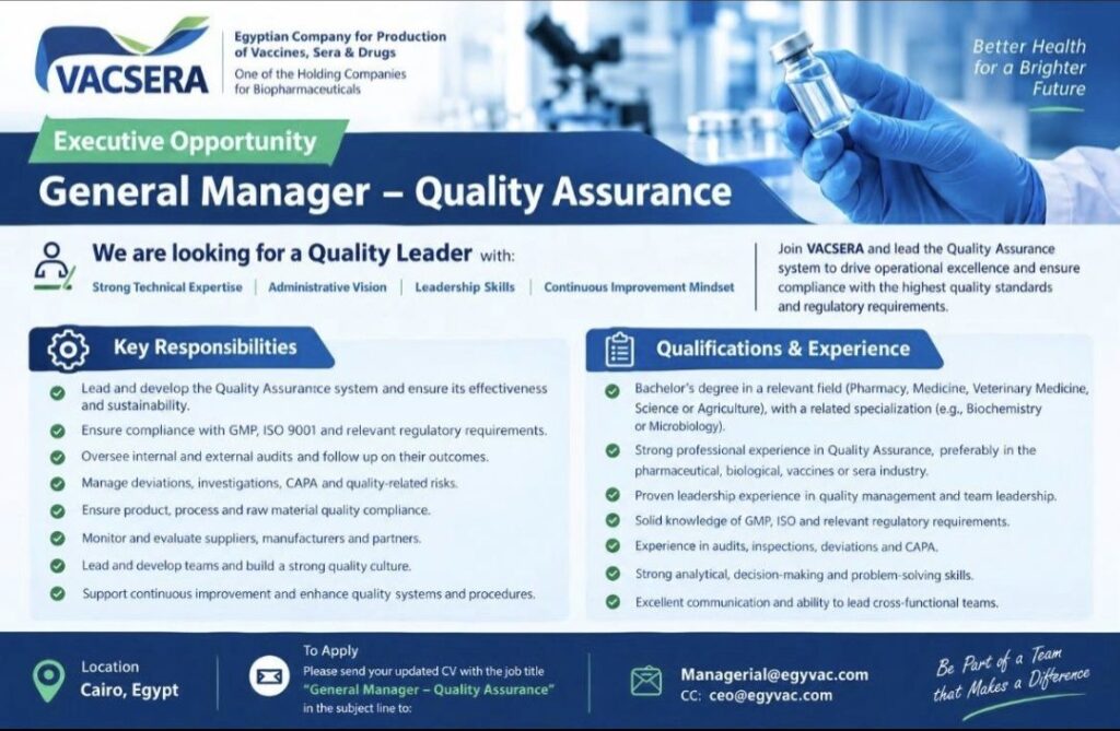 VACsera Recruitment: General Manager – Quality Assurance