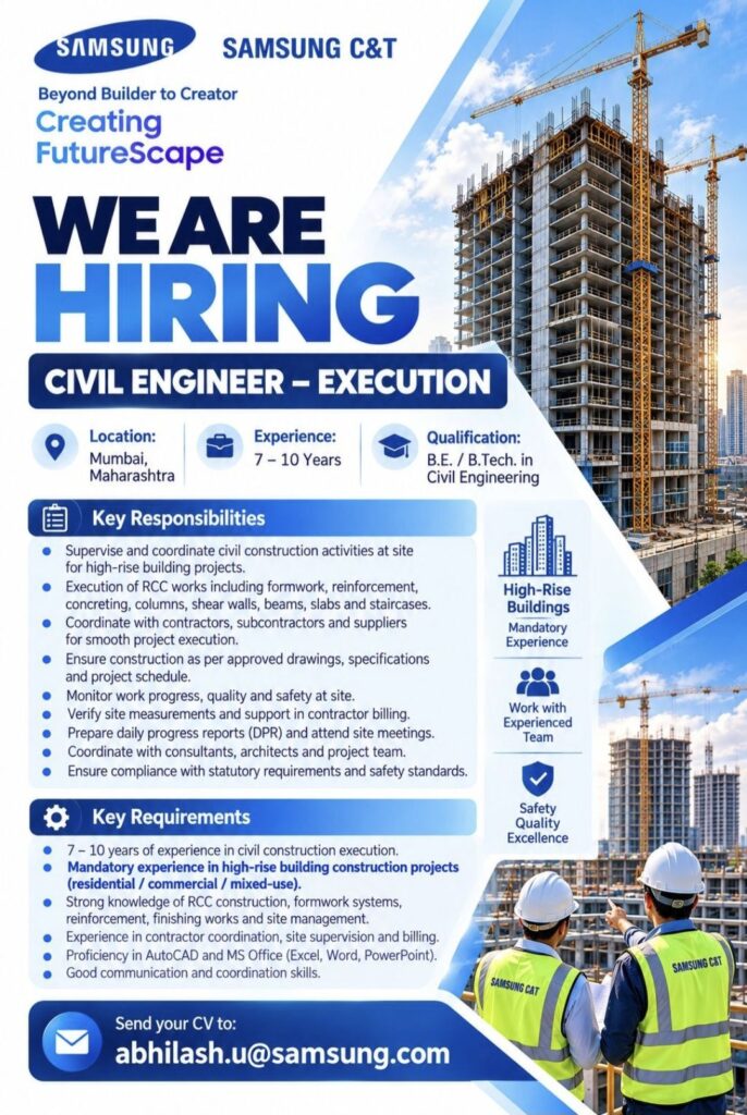 Samsung C&T Recruitment 2026: Civil Engineer – Execution Job in Mumbai