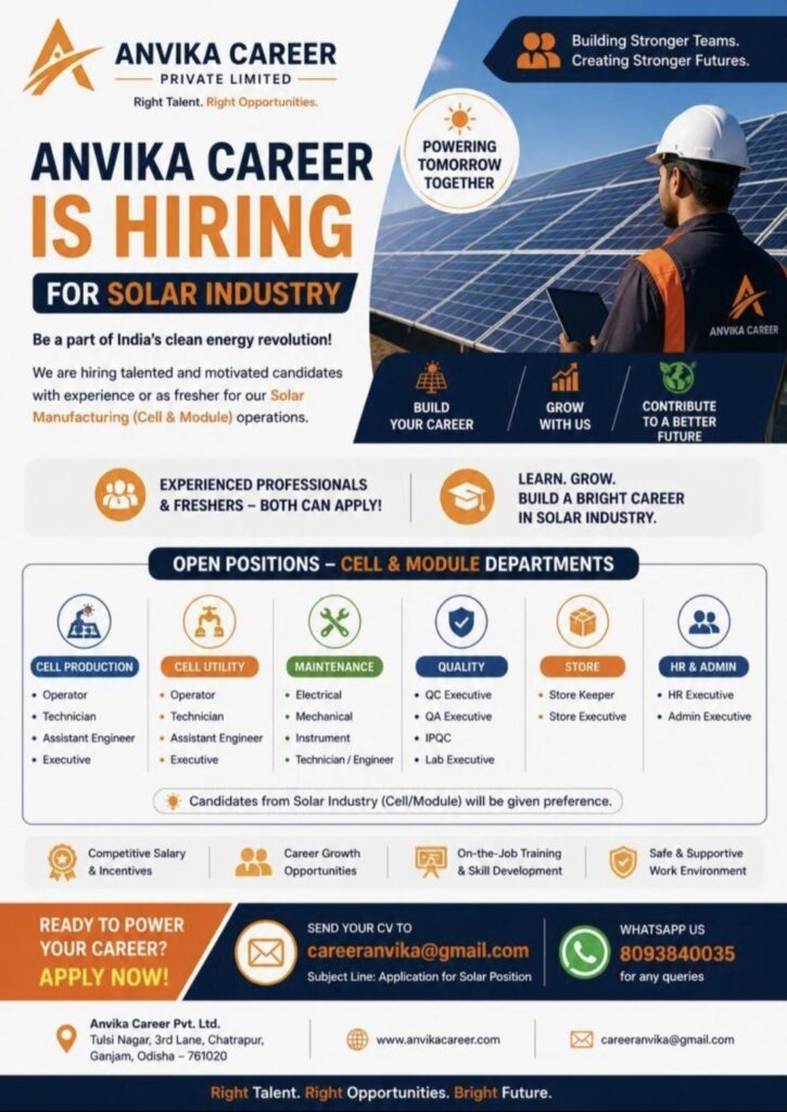 Anvika Career Recruitment: Solar Industry Jobs for Freshers and Experienced Candidates