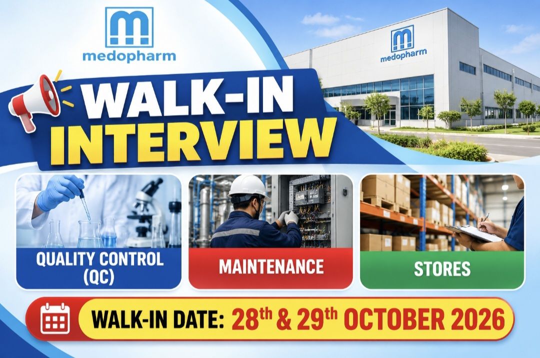 Walk In Typography Medopharm Private Limited Walk-In Interview– QC, Maintenance and Stores ...