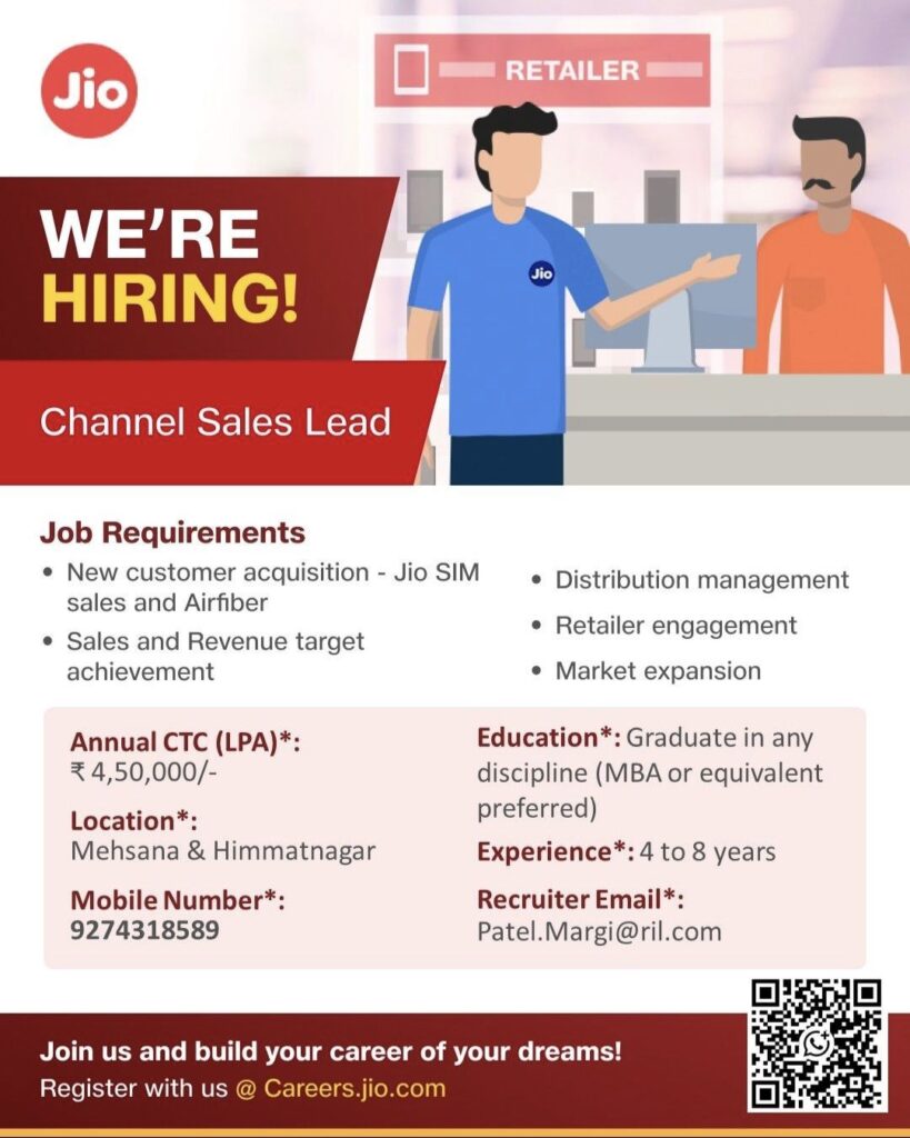Reliance Jio Recruitment: Channel Sales Lead Vacancy