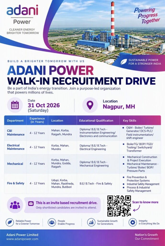 Adani Power Walk-In Recruitment Drive: Engineering Jobs in Nagpur, Maharashtra
