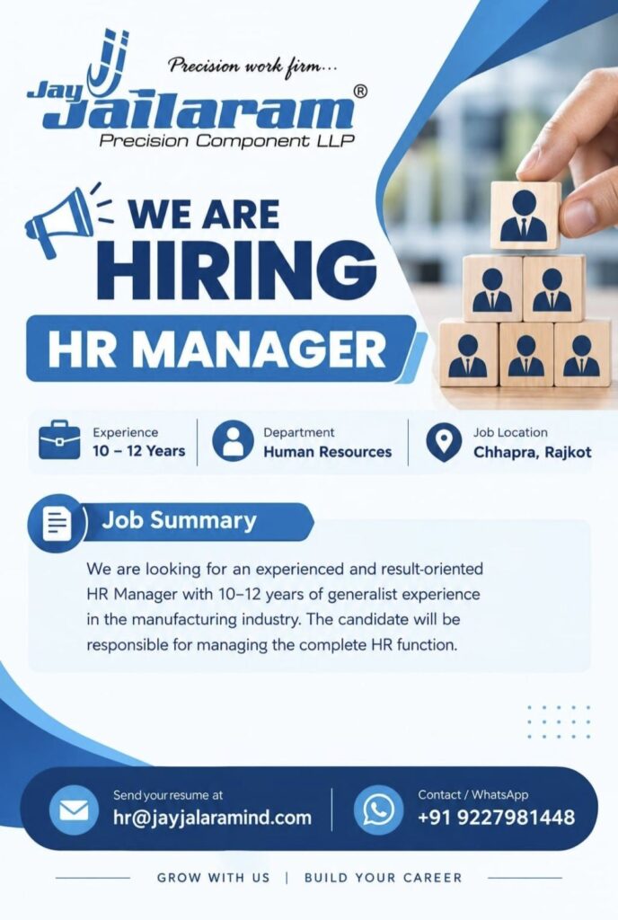 Jay Jalaram Precision Component LLP Recruitment– HR Manager Job