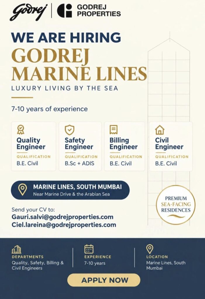 Godrej Properties Recruitment: Hiring for Quality, Safety, Billing and Civil Engineers in Mumbai