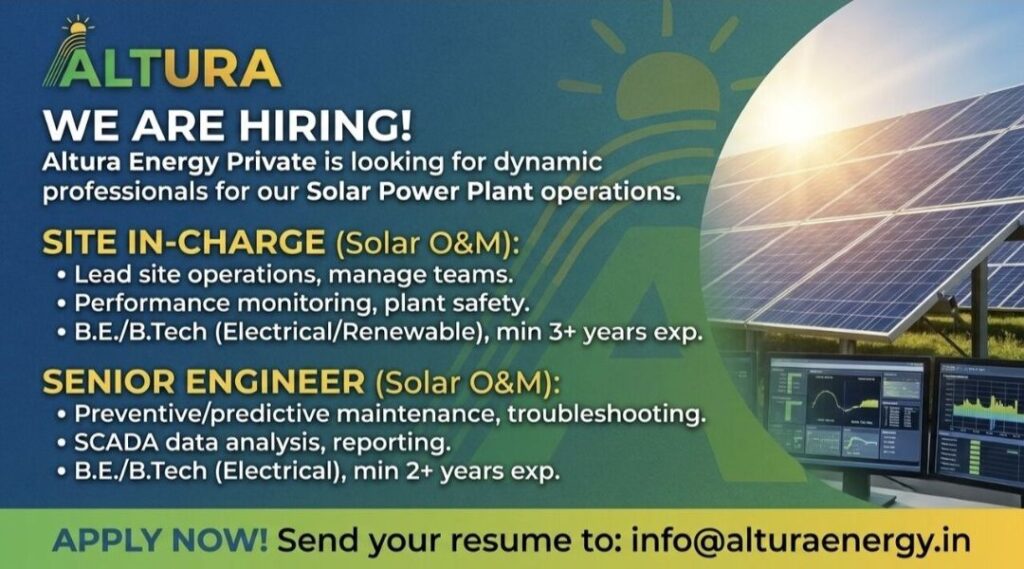 Altura Energy Private Limited Recruitment: Site In-Charge and Senior Engineer Jobs in Solar O&M