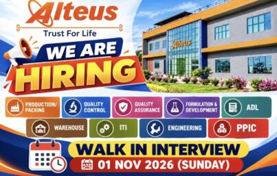Alteus Remedies Pvt. Ltd. Recruitment– Multiple Job Vacancies | Walk-in Interview on 1 November 2026