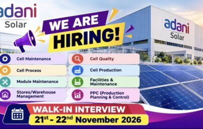 Adani Solar Recruitment 2026: Multiple Engineering & Manufacturing Job Vacancies | Walk-In Drive on 21st–22nd November