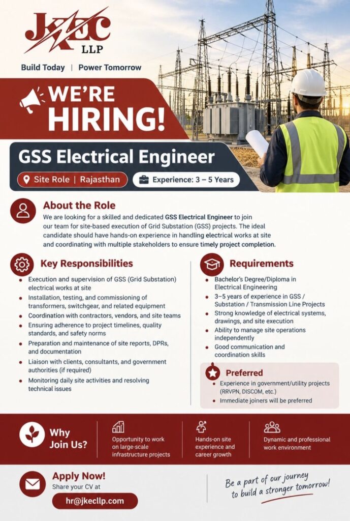 JKEC LLP Recruitment– GSS Electrical Engineer