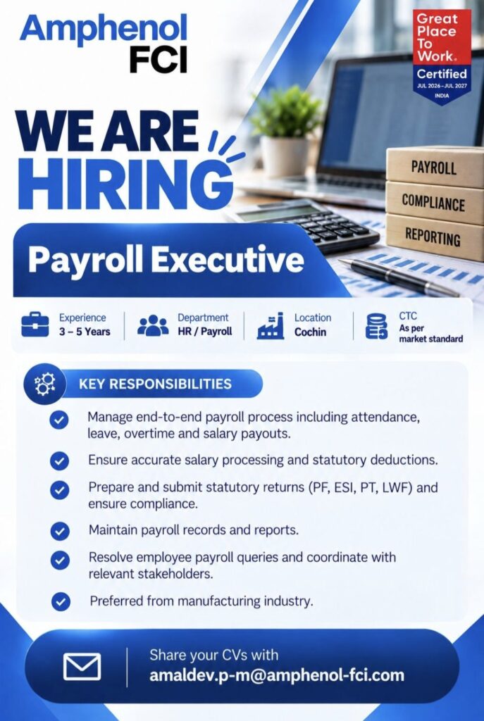 Amphenol FCI Recruitment– Payroll Executive