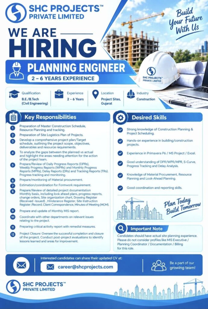 SHC Projects Hiring Planning Engineer – Apply Now
