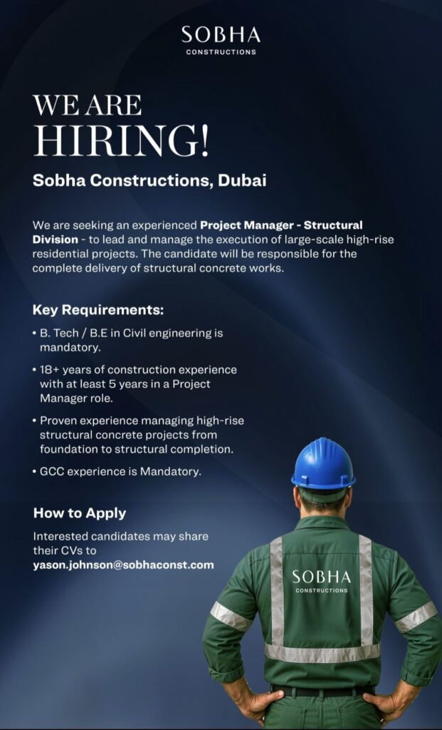 Sobha Constructions Dubai Hiring– Project Manager (Structural Division)