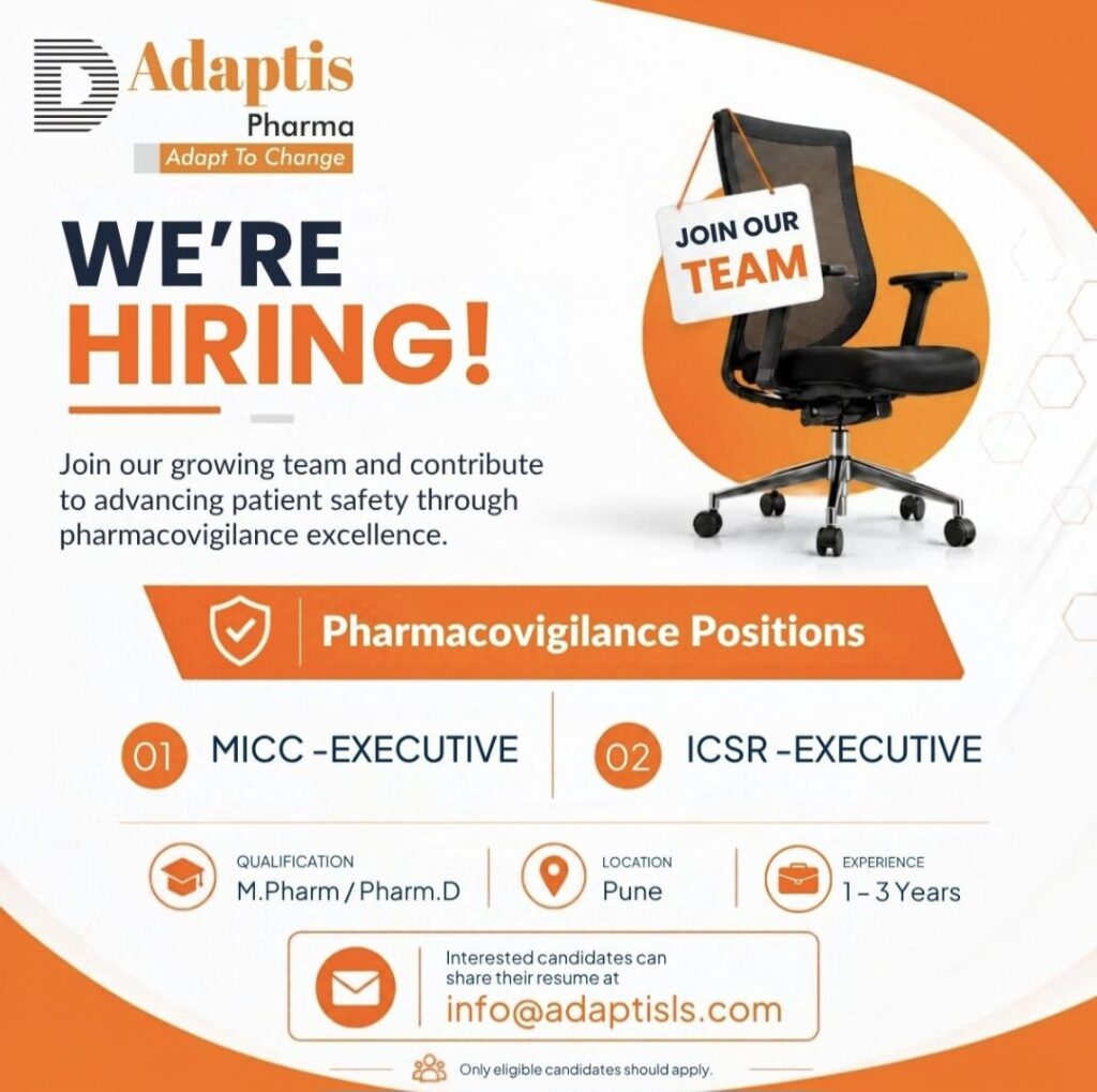 Adaptis Pharma Recruitment– Pharmacovigilance Executive Jobs in Pune